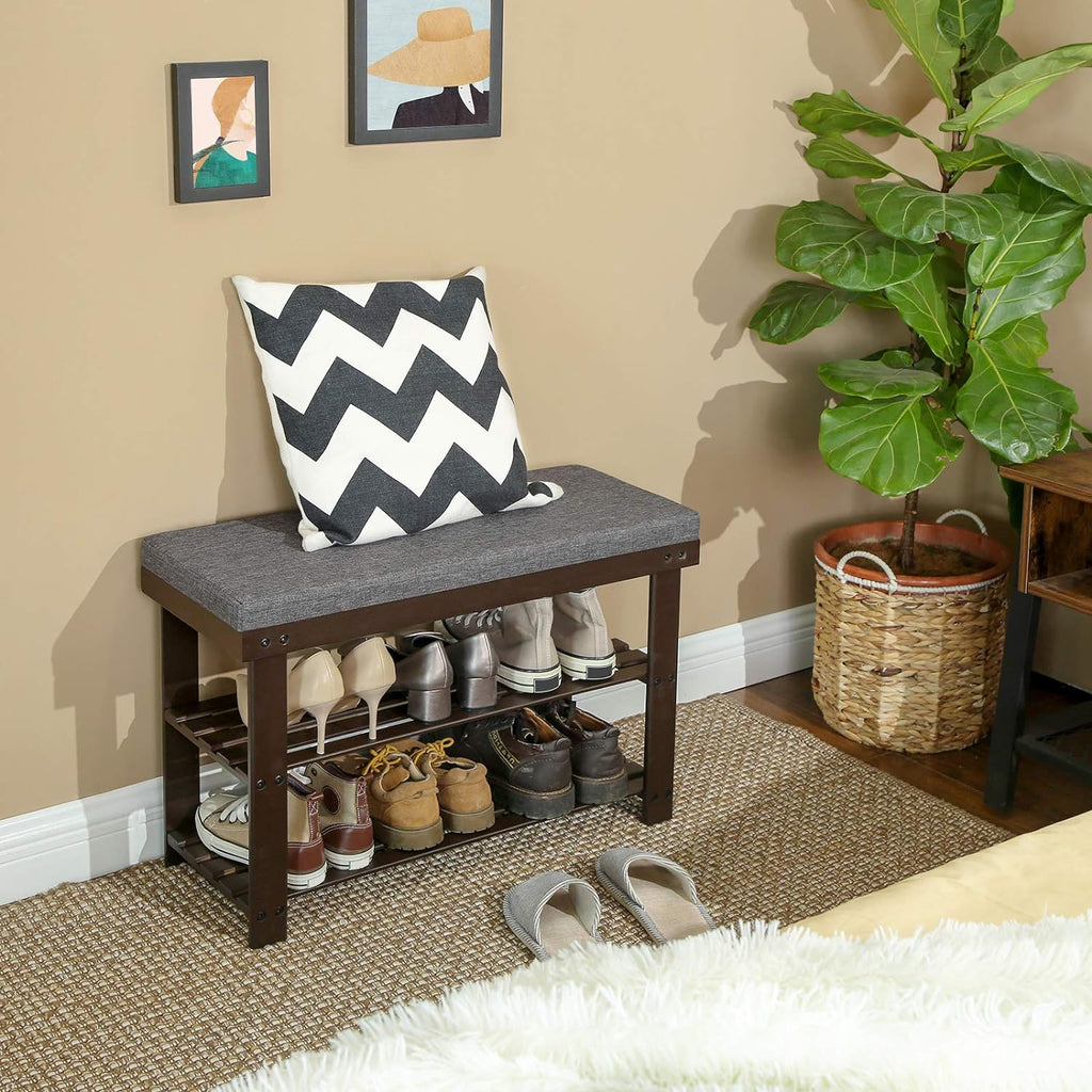 SONGMICS Bamboo Shoe Bench - 3-Tier Shoe Rack Organizer with Rustic Walnut Finish | Holds Up to 300 lb, 11.9 x 28.3 x 19.2 Inches