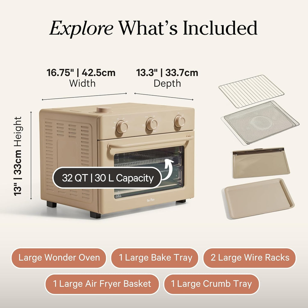 Our Place Large Wonder Oven - 6-in-1 Stainless Steel Air Fryer Toaster Oven Combo | 32 QT Capacity, Includes Basket, Rack & Tray