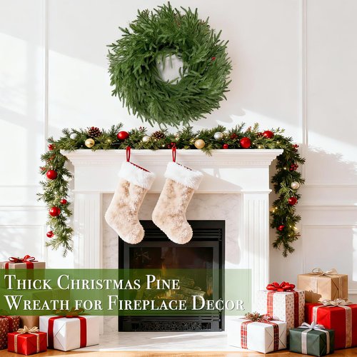 24 Inch Real Touch Norfolk Pine Wreath Christmas Wreaths for Front Door, Large Artificial Christmas Wreath Outdoor Greenery Wreaths for Wall Window Porch Farmhouse Indoor Outdoor Home Holiday Decor