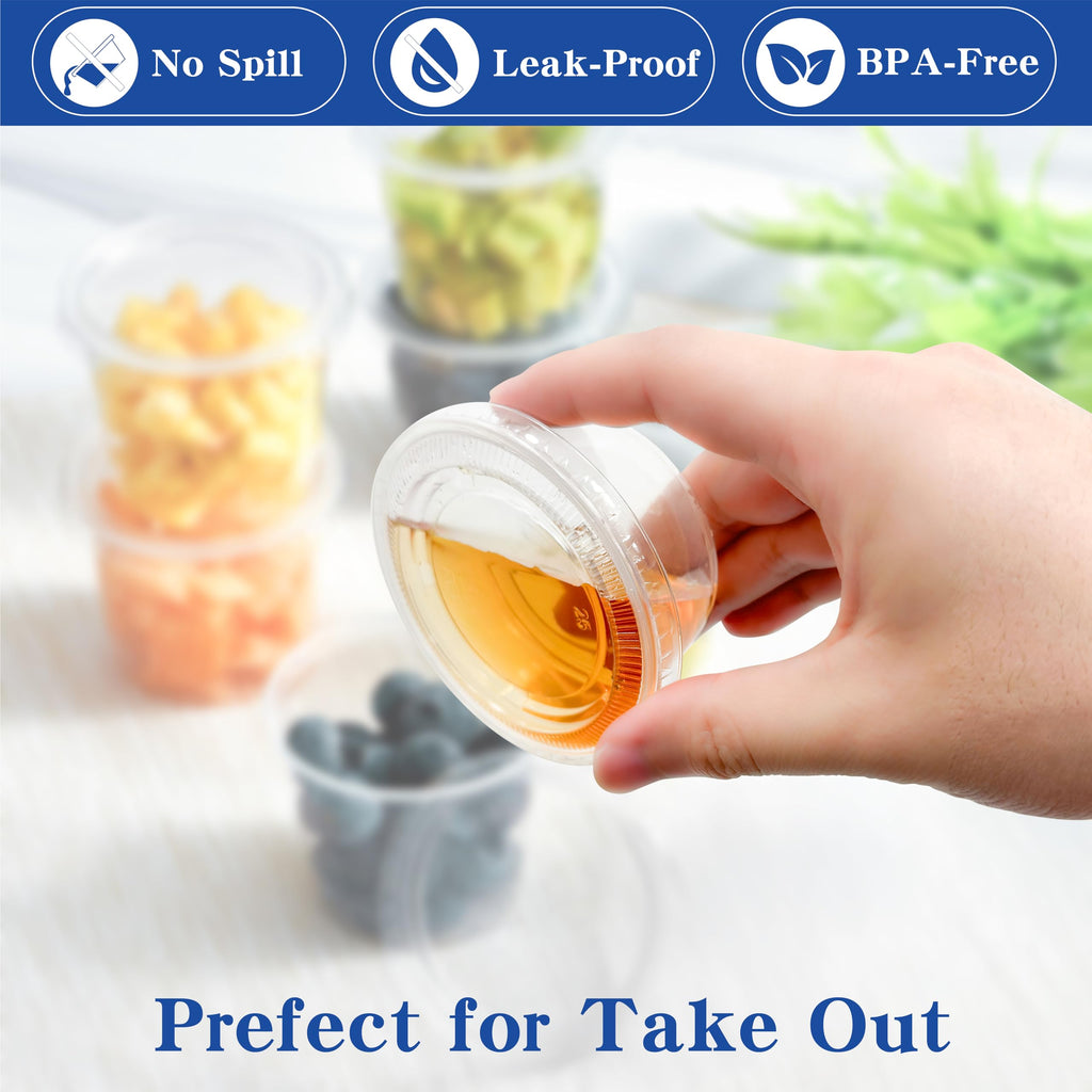 Fansyer 400 sets - 4 oz Portion Cups with Lids, Jello Shot Cups with Lids, Bulk ＆ Clear Sauce Cups for Meal Prep, Disposable Small Plastic Containers for Salad Dressing, Condiment, Snacks