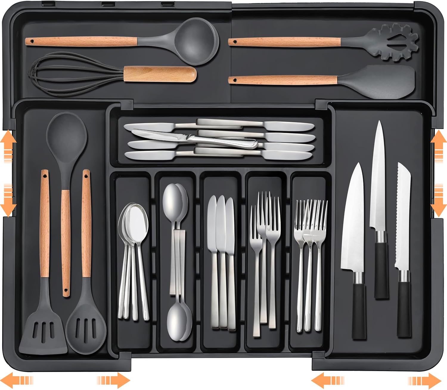Spaclear Expandable Silverware Organizer - Adjustable BPA-Free Cutlery Tray for Kitchen | Black, 6-9 Slots