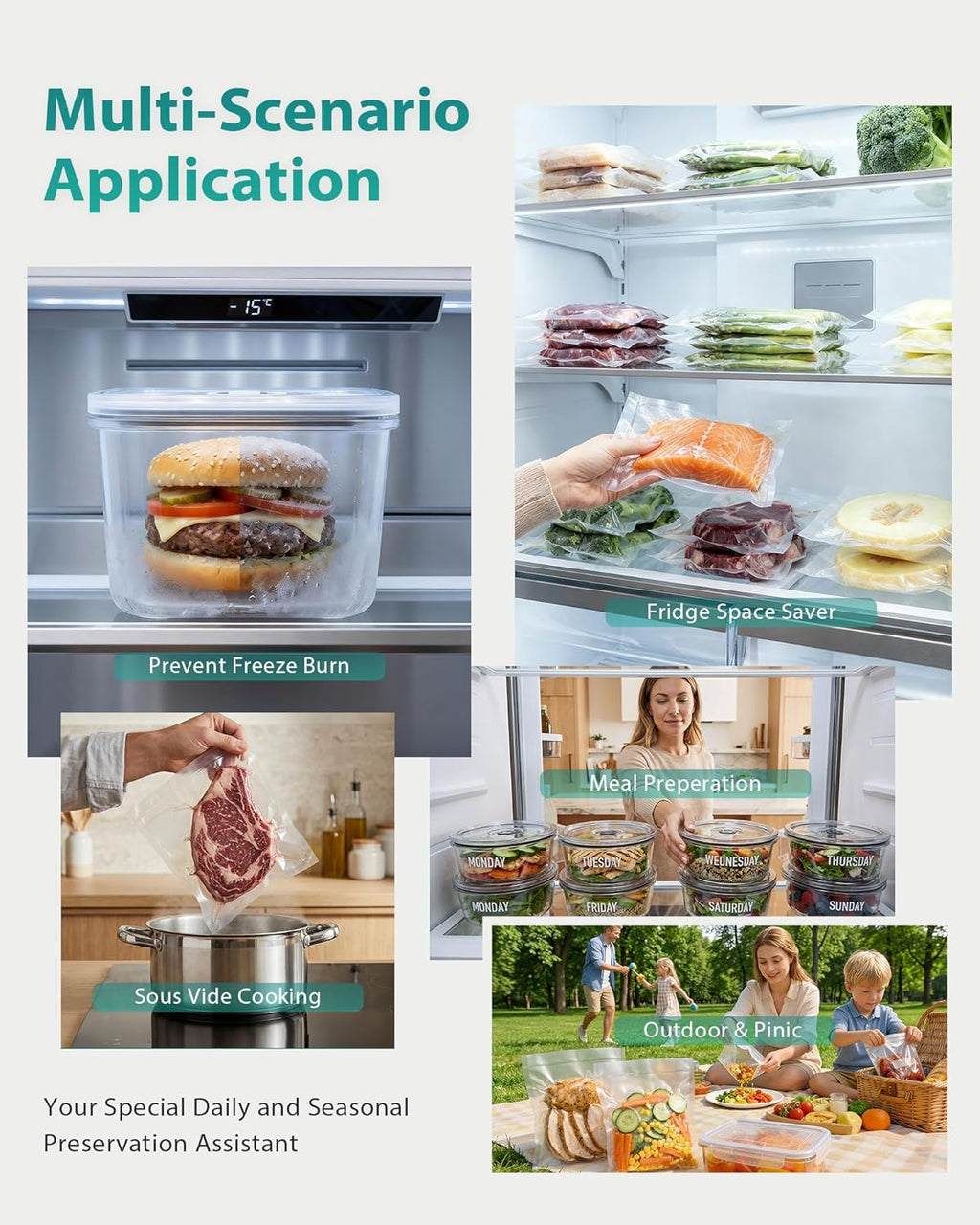 Skiennix Vacuum Sealer Machine - Automatic Food Sealer with Double Heat Seal & Built-in Cutter | Black Starter Kit