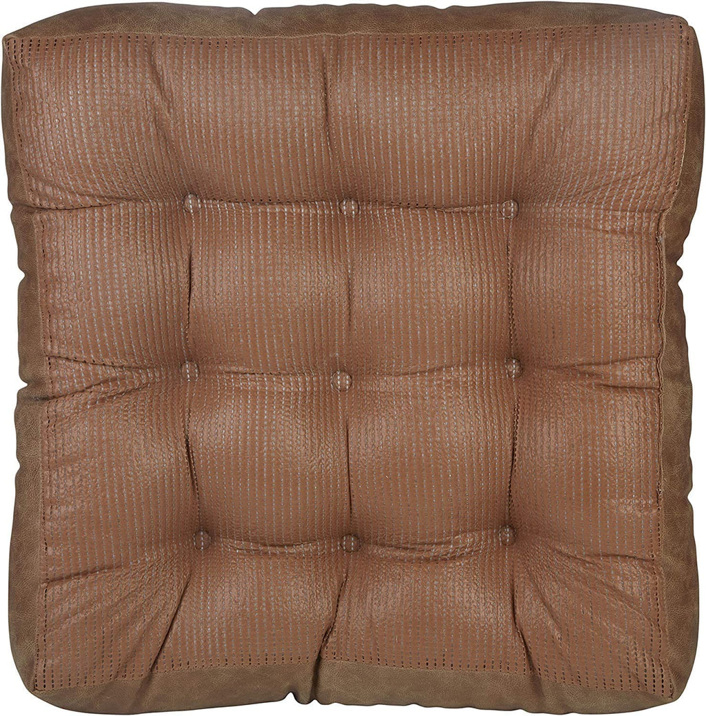 Klear Vu Gripper Non-Slip Floor Cushions for Adults, Extra Thick Square Meditation Pillow, Ideal for Yoga, Seating or Lounging, 21"x21", 1 Count, Brown Faux Leather