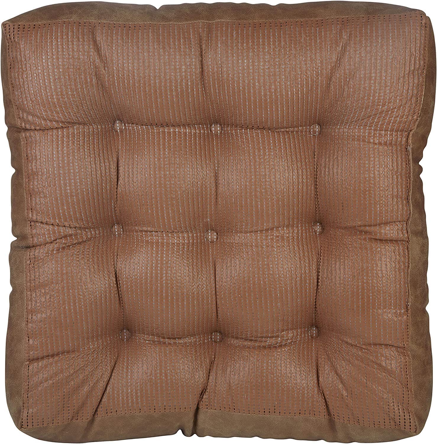 Klear Vu Gripper Non-Slip Floor Cushions for Adults, Extra Thick Square Meditation Pillow, Ideal for Yoga, Seating or Lounging, 21"x21", 1 Count, Brown Faux Leather