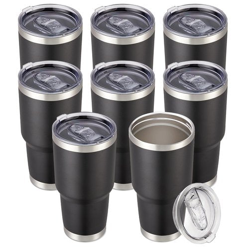 Cool Yoleb 30 oz Tumbler with Lid Stainless Steel Tumblers Bulk Vacuum Insulated Cup Reusable Powder Coated Travel Mug Double Wall Leak Proof Cups Keep Cold Drinks for 12 Hours Black, Set of 8