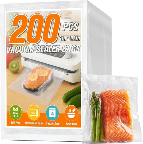 FUNFERY Vacuum Sealer Bags - Precut Food Storage Solution | 200 Quart, 8" x 12", BPA Free for Sous Vide & More