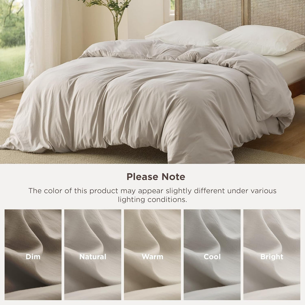 Bedsure California King Duvet Cover - Soft Prewashed Cotton-Like Polyester, 104x98 Inches with Zipper Closure, Linen