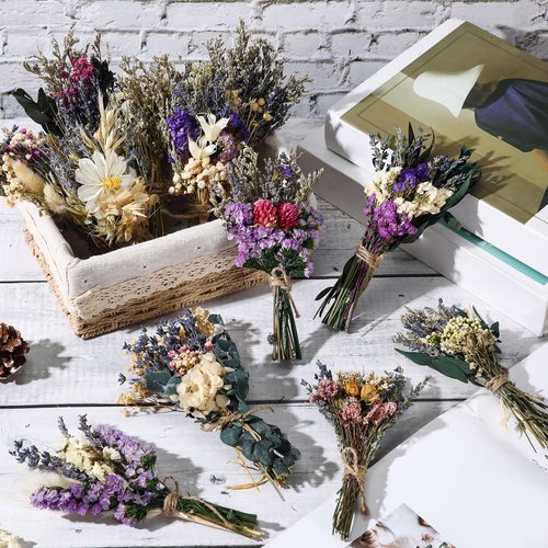 Layhit 12 Pack Boho Dried Flower Bouquet Mini Wedding Handmade Dry Flowers Decor for Vase Crafts DIY Photo Boutonniere for Men Floral Plant for Bridesmaid Gift Birthday Decor(Romantic)