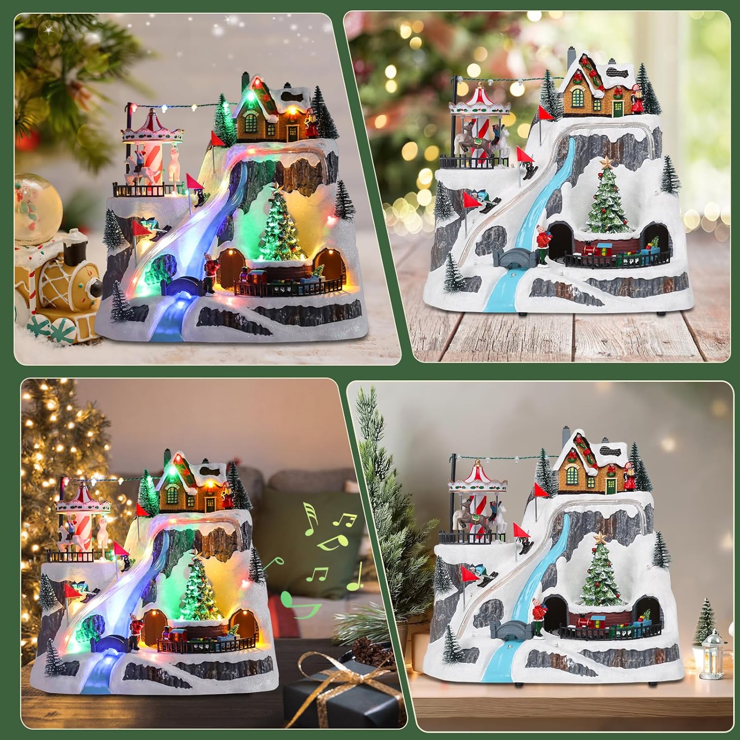 Wonder Garden Christmas Village Houses - Lighted Musical Ski Resort with Moving Train & Carousel | Holiday Decor