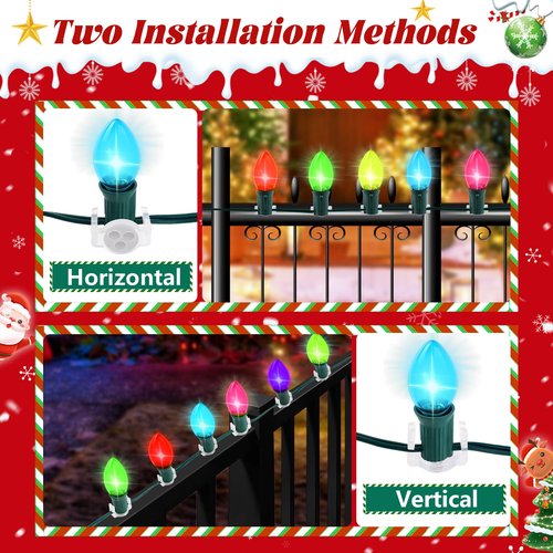 UQM 100 Pack C9 Magnetic Christmas Light Clips, Extra Strong Magnetic Clips Hooks for Christmas Lights, Magnet Christmas Light Clips for C9 C7 Sockets Metal Roof Gutters Outside Patio Holiday Lighting