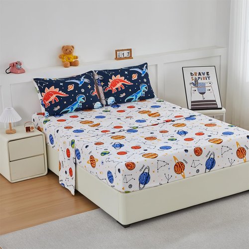 NTBED Dinosaur Kids Comforter Set Twin Size 5 Pieces Bed in A Bag for Boys Girls,Glow in The Dark Space Planet Bedding Set with Sheet