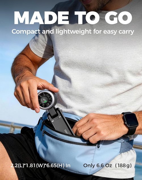 Diveblues Portable Handheld Turbo Fan - 5-Speed Wind, 12-Hour Battery Life | 3-in-1 Cooling Fan in Obsidian Black