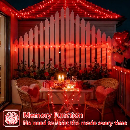 YEGUO Valentine‘s Day Lights Battery Operated, 2 Pack Each 33ft 100 LED Red String Lights Outdoor Waterproof, Clear Wire Christmas Light Indoor with Remote