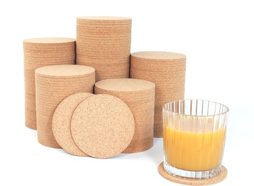 Faithful Panda 200-Pack Round Cork Coasters Bulk - 90mm (3.54 Inch) Natural Cork, Laser Engraving Ready Drink Pads for Coffee, Wine, Custom Wedding Gifts