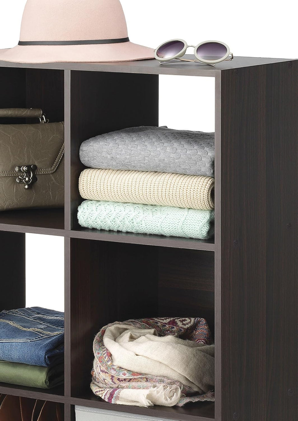Whitmor 9 Cube Storage Organizer - Stackable MDF Wood Bookcase for Home & Office | Espresso Finish, 35.5"L x 11.7"W x 35.5"H