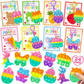 Jyusmile Valentines Day Cards for Kids School - 24 Pack Assorted Pop Fidget Keychains Bulk, Valentine's Day Gifts for Kids Classroom Exchange, Valentine Cards Party Favors for Boys Girls