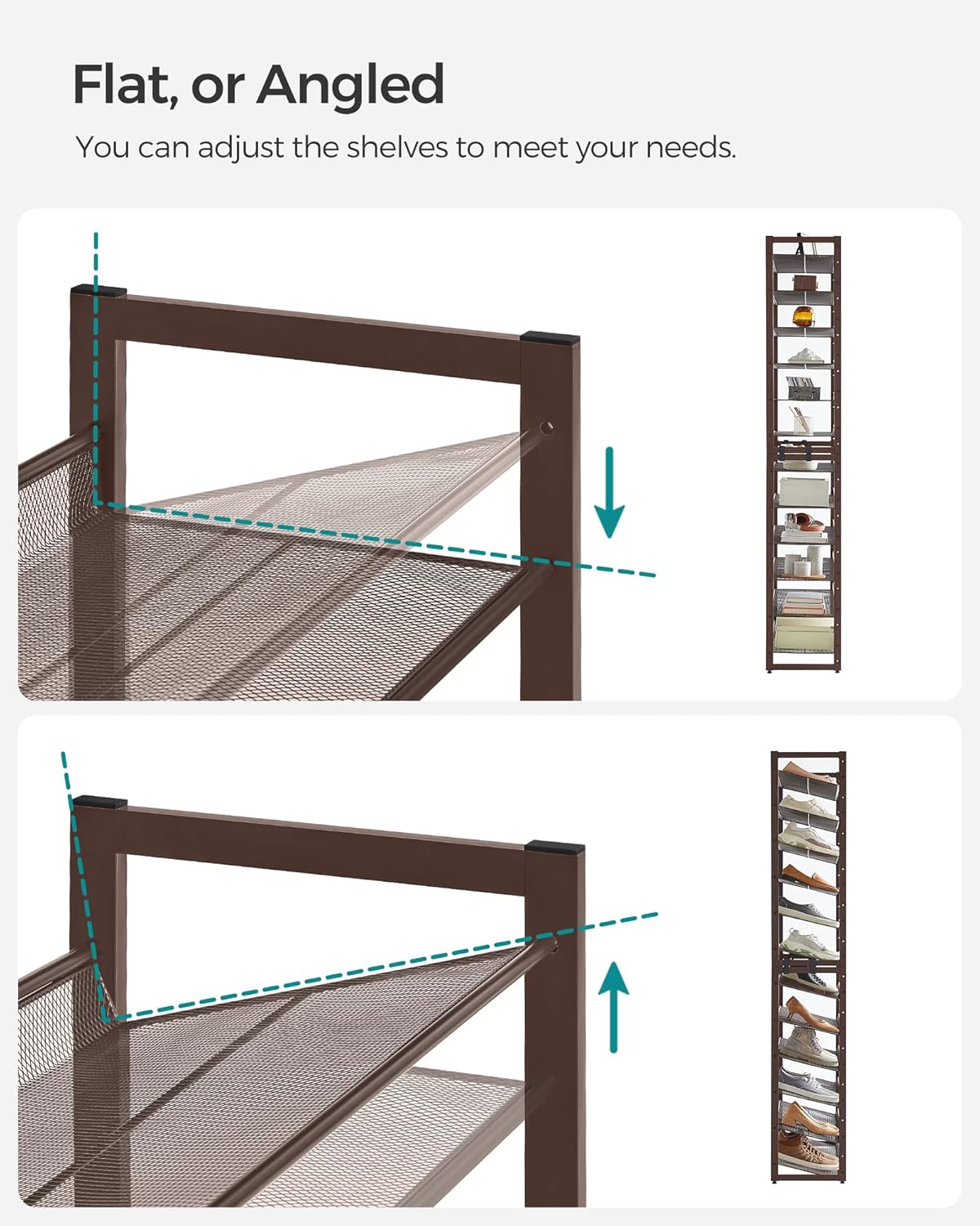 SONGMICS 12-Tier Shoe Rack - Stackable Metal Organizer for Garage | Holds 48-60 Pairs, Bronze Finish