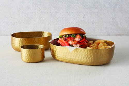 American Metalcraft ABHG46 Aluminum Hammered Bowl Oval, Gold, 25-ounce Capacity, Elegant and Artisanal Serveware for Presenting Entrées and Appetizer: 6 ½ L, 4 ¾ W, 2 ¼ H