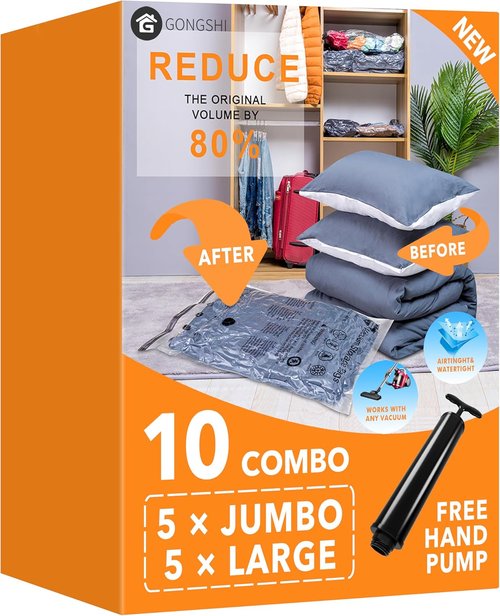 GONGSHI Vacuum Storage Bags - Space Saver Seal Bags for Clothes, Blankets & Pillows | 5 J 5 L