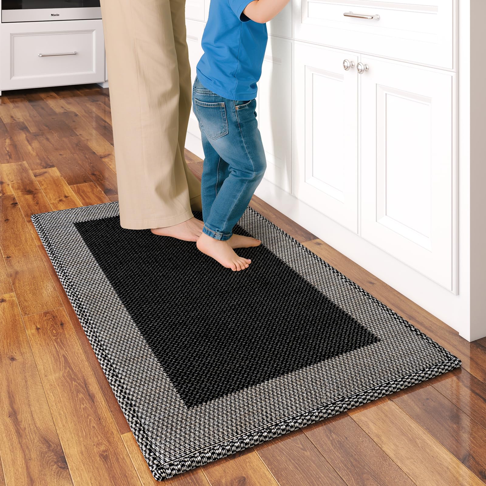 QiCaiJia Anti Fatigue Kitchen Mats for Floor, Super Absorbent Kitchen Rugs Non Slip Washable, Soft Linen Braided Kitchen Runner Rug, Standing Mat Kitchen Sink Mat, Easy to Clean, Brown 17x30