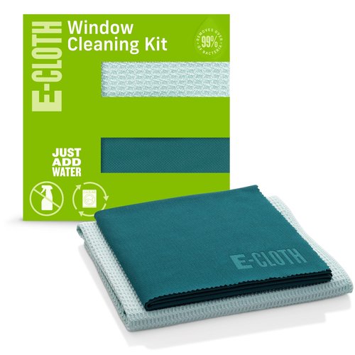 E-Cloth 3-Pack Window Cleaning Cloth - Streak-Free Glass & Mirror Cleaning Kit with Just Water, Glass Cleaning Cloth, Microfiber Towel Kit for Windows, Car Windshield, Mirrors - Alaskan Blue