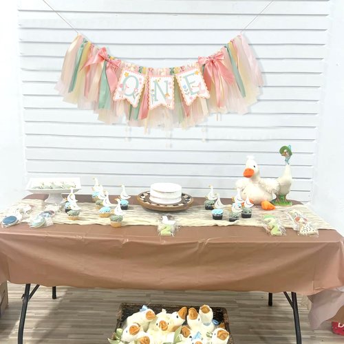 One Happy Goose High Chair Banner - Sweet 1st Birthday Party Decorations,Colorful Highchair Garland with Bow Ribbon,Little Goose First Birthday Banner Photo Props,Fun Geese Lawn Party Supplies