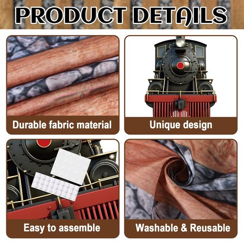 Train Party Decoration Train Theme Door Banner Backdrop Railroad Track Aisle Runner Traffic Crossing Sign Background Fabric for Transportation Birthday School Classroom Home Baby Shower Supplies