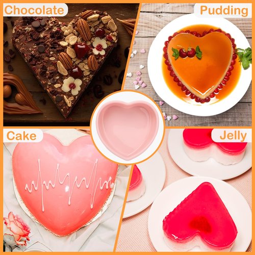 HEYTIMI 3 PCS Silicone Heart Shaped Cake Pans 5 Inches Mini Heart Shaped Cake Pans Nonstick Heart Baking Cake Mold for Birthday, Wedding (pink, 5inch-3pack)