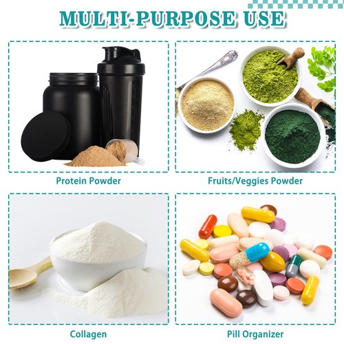MUOUAKATE Protein Powder Travel Container Set - Reusable Powder Supplement Container to Go - 14pc Single Dose Bags and 2pc Large Travel Containers Zip Up Bags