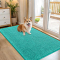 OLANLY Dog Door Mat - Absorbent Non-Slip Washable Doormat for Muddy Paws | Quick Dry Chenille 54x32, Teal