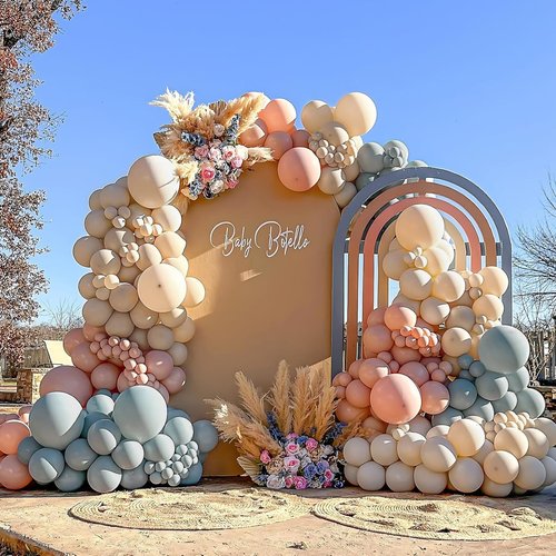 Gender Reveal Balloon Arch Kit 139Pcs Dusty Pink and Fog Blue Balloons White Sand Balloons for Boho Wedding Bride Anniversary Birthday Baby Shower Bridal Bear Theme Decorations
