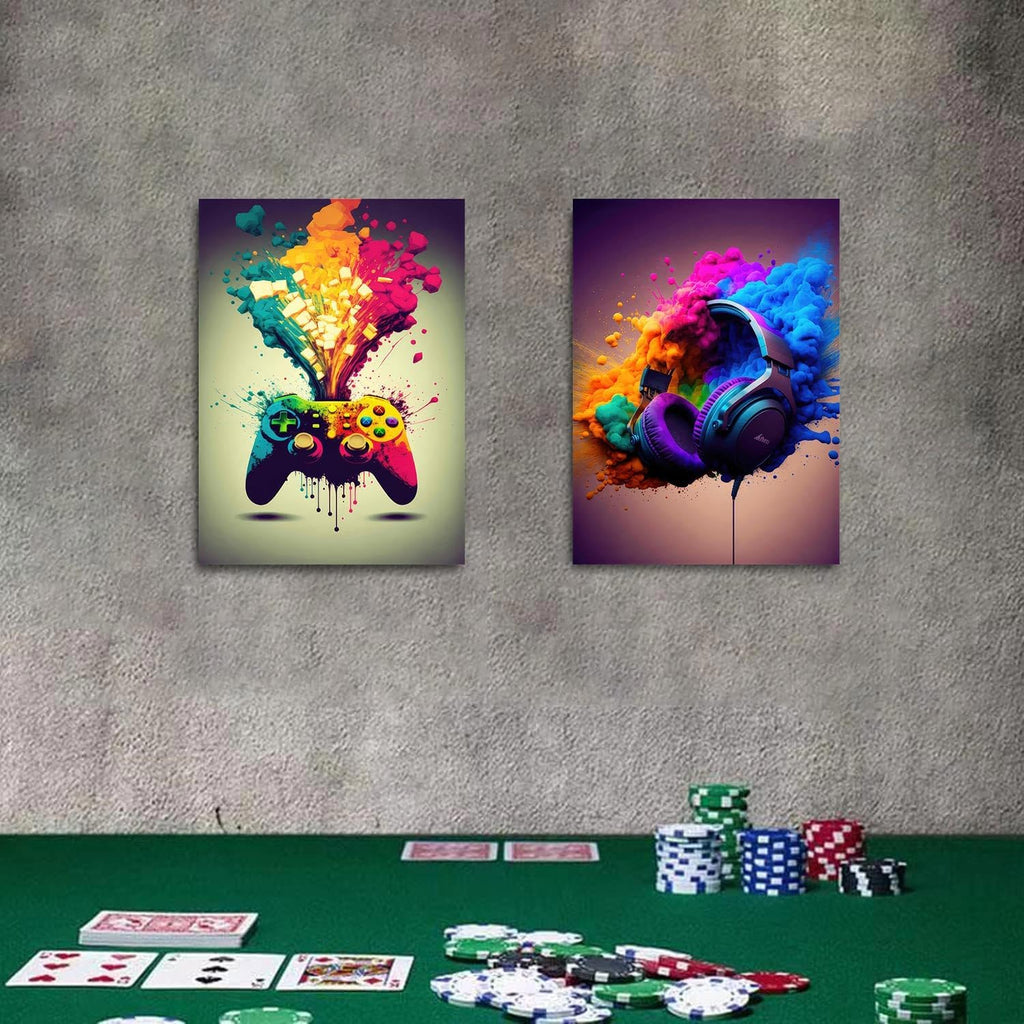 XOIHUR Gamepad Wall Art - Colorful Graffiti Gaming Decor | 2-Piece Set, 16x24 Inch Unframed Prints