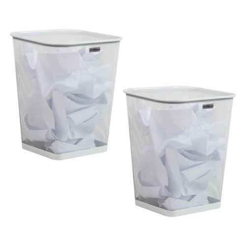 Mind Reader Mesh Trash Can, Square Wastebasket for Office or Home, 5 Gallon Capacity, Metal Mesh, Set of 2, White
