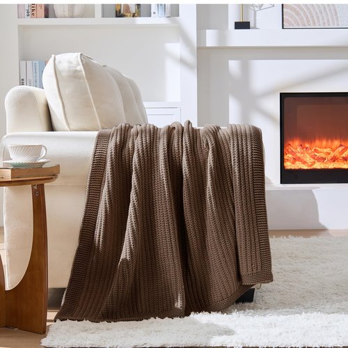 Dark Brown Chunky Knit Throw Blanket 50"x60" - Soft Cozy Thick Knitted Blanket for Couch Sofa Bed, Cute Fall Decorative Throw for Living Room