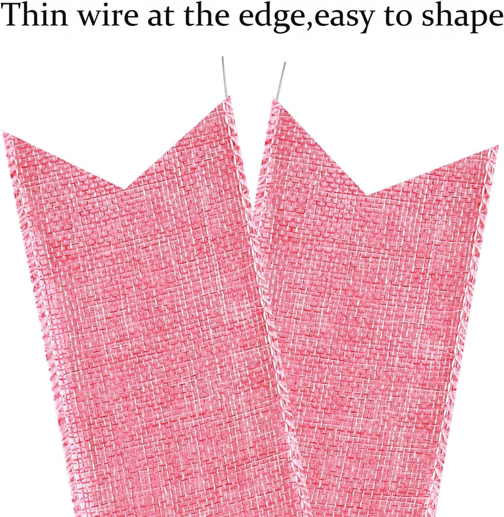 Skiennix Large Pink Easter Wreath Bows - Spring Tree Topper Decor with Burlap & Glitter | 2 Pcs
