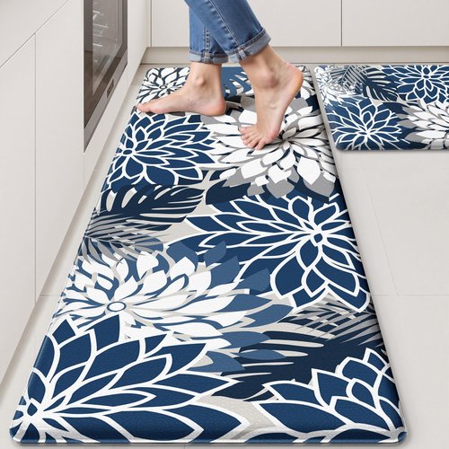 Arenarug Kitchen Mats for Floor 2PCS Cushioned Anti Fatigue Kitchen Mats Waterproof Non Slip Kitchen Mat Rug Set Comfort Foam Standing Mat for Sink, Laundry, Office, Blue Gray