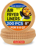 Vailnd Air Fryer Liners - 200 Pcs Non-Stick 8" Round Parchment Paper for 5-8 Qt Air Fryers & Baking