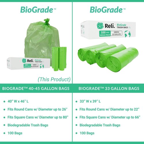Reli. Biodegradable 40-45 Gallon Trash Bags | 100 Count | ASTM D6954 | Green | Eco-Friendly | Oxobiodegradable Under Certain Conditions (See Product Description)