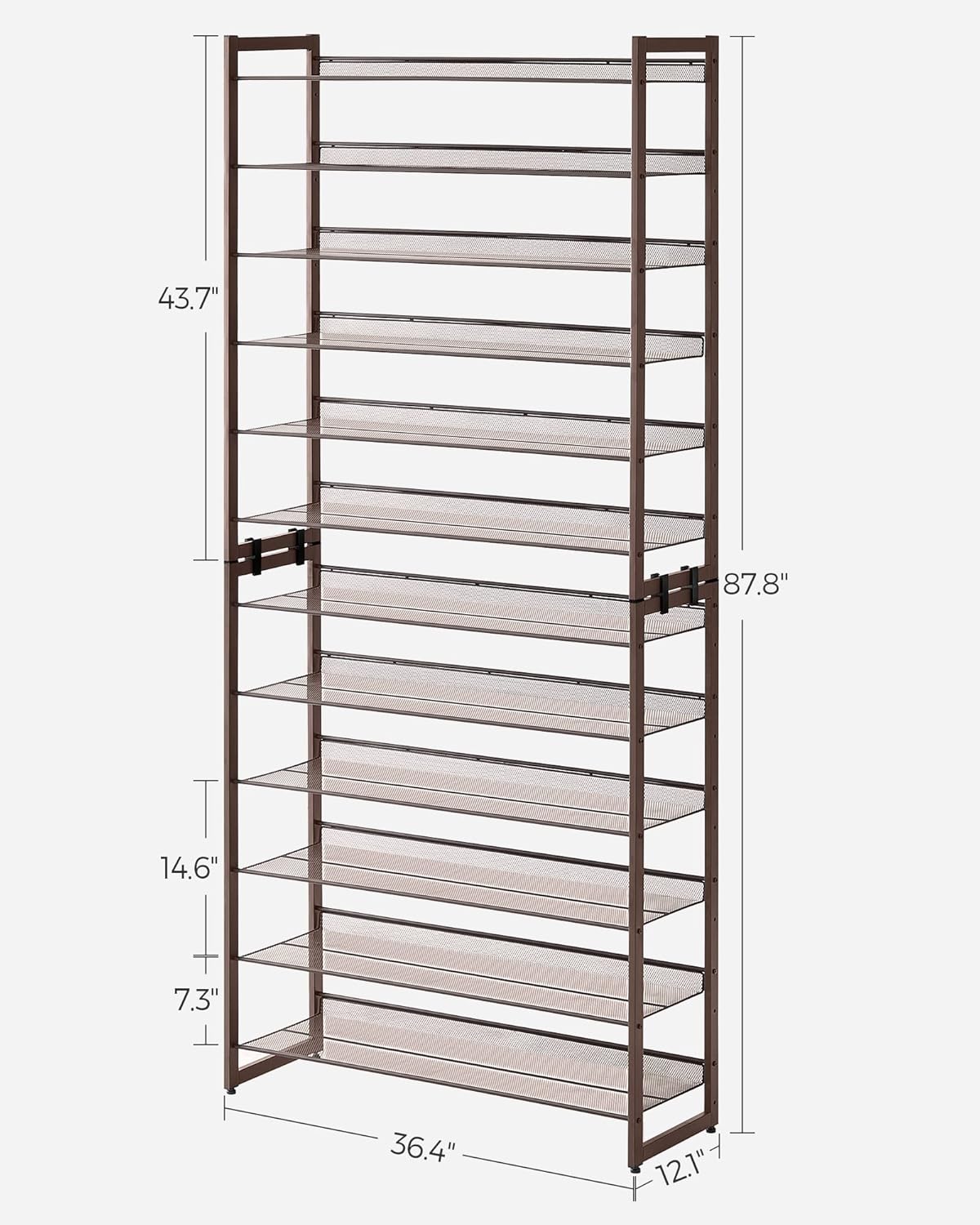 SONGMICS 12-Tier Shoe Rack - Stackable Metal Organizer for Garage | Holds 48-60 Pairs, Bronze Finish