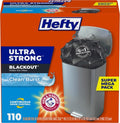 Hefty Ultra Strong Trash Bags - 13 Gallon Black Kitchen Bags with Break Resistant Drawstring | 110 Count