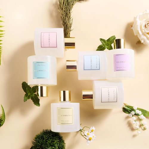 COCORRÍNA Reed Diffuser - White Jasmine Scented 6.7 Fl. Oz Set with Sticks & Baby's Breath Decor
