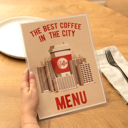 Ilyapa 30 Pack of Menu Covers 8.5 x 11 Inches - Single Page, 2 View - Restaurant Menu Covers, Double Stitched Sleeves, Two Clear Viewing Surfaces