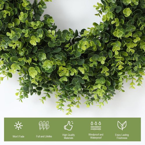 Boxwood Wreath - 26'' Artificial Leaves for Front Door | Spring & Summer Indoor/Outdoor Decor
