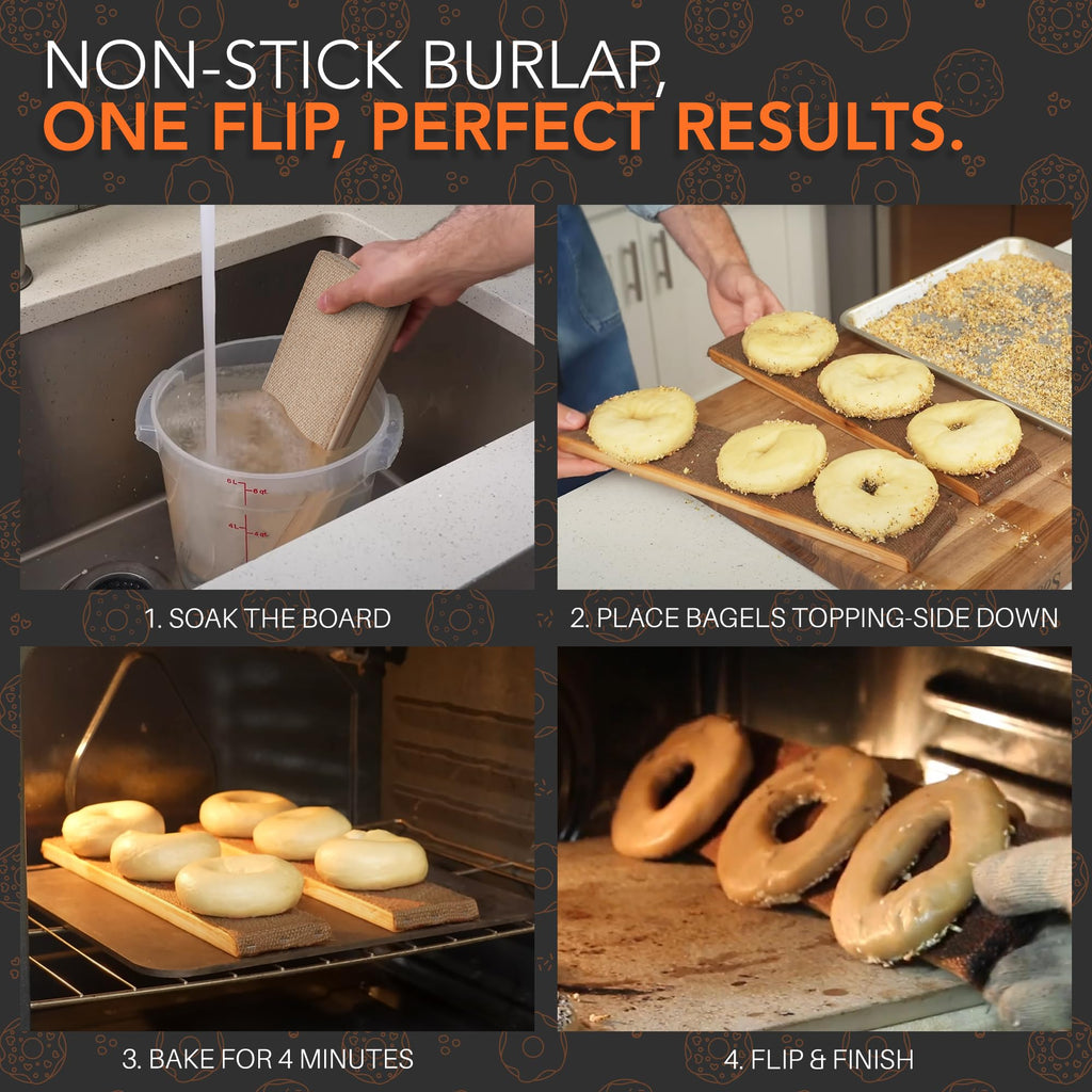 Bagel Baking Boards 2-Pack | 15.7 x 3.5 x 0.8" Burlap Covered Cedar Boards | Bagel Boards for Baking Bagels | Food Grade Burlap & Cedar| Perfect for New York Style Bagel Making
