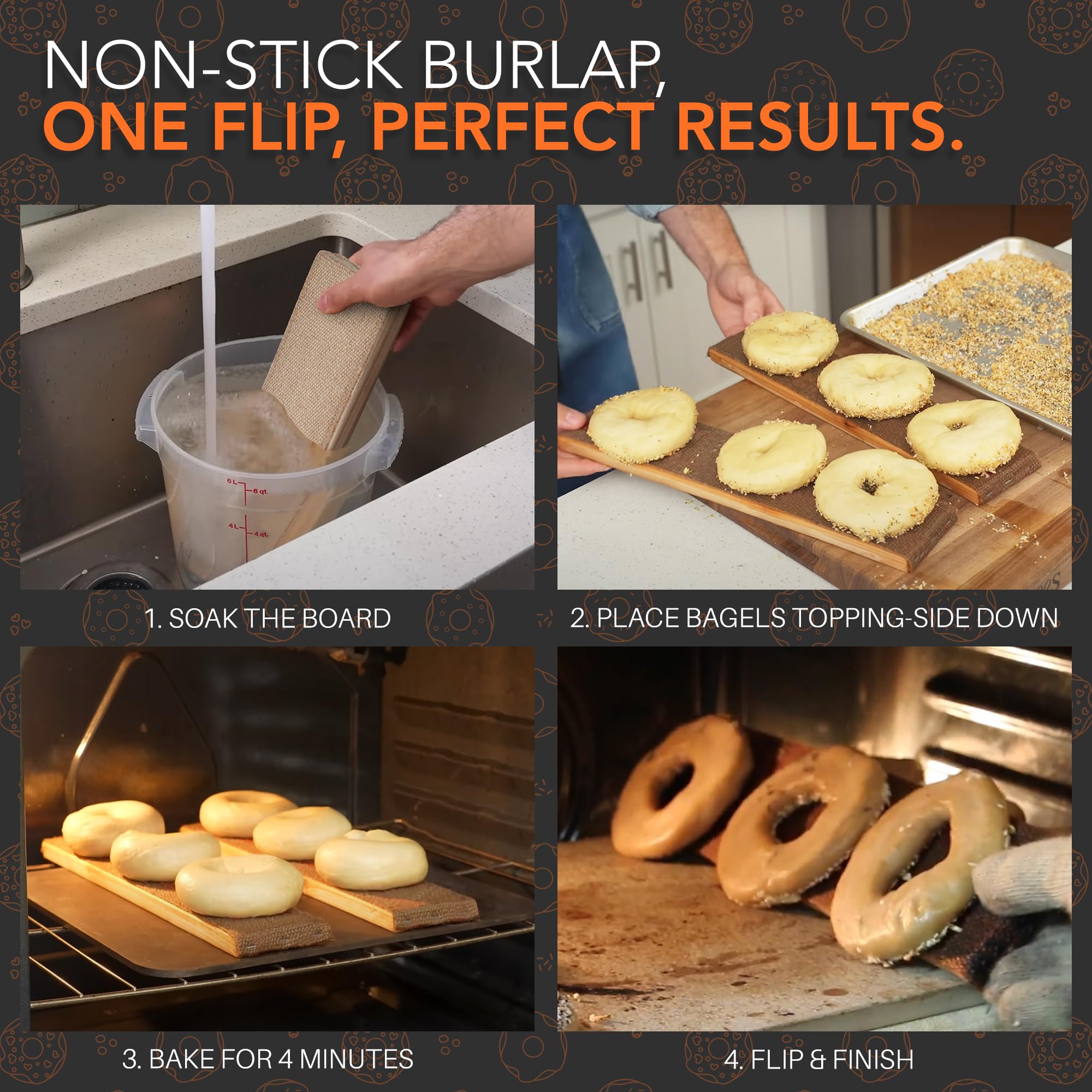 Bagel Baking Boards 2-Pack | 15.7 x 3.5 x 0.8" Burlap Covered Cedar Boards | Bagel Boards for Baking Bagels | Food Grade Burlap & Cedar| Perfect for New York Style Bagel Making
