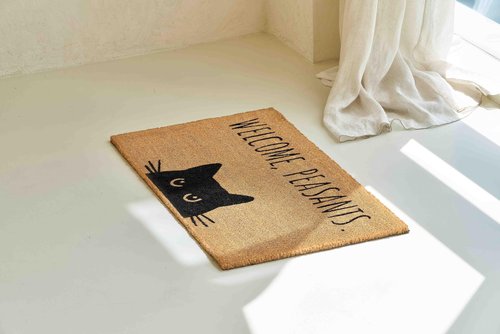 KANKUN Coco Coir Door Mat with Heavy Duty Backing, Welcome Doormat (17" x 30"), Doormat Entrance (Cat)