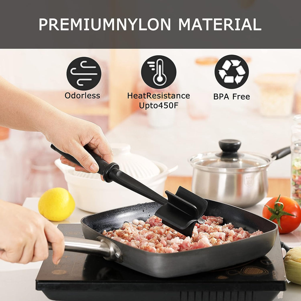 Skiennix Meat Chopper - Heat Resistant 5-Blade Masher for Ground Beef & Hamburger | Durable Nylon Spatula