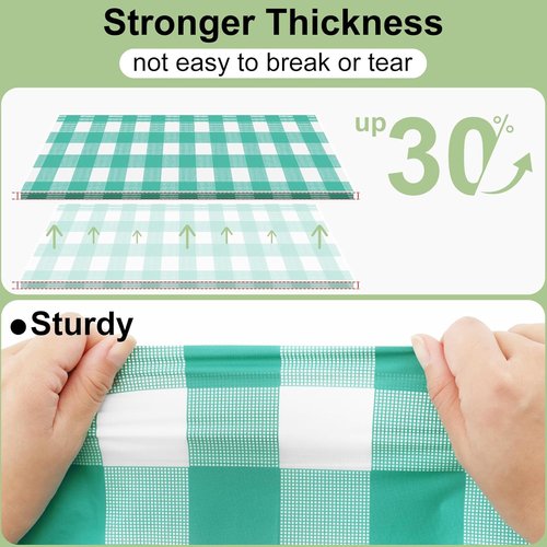 Misaya Disposable Tablecloths - 4 Packs of Waterproof 54 x 108 Inch Teal & White Checkered Covers for Parties, Picnics & Events