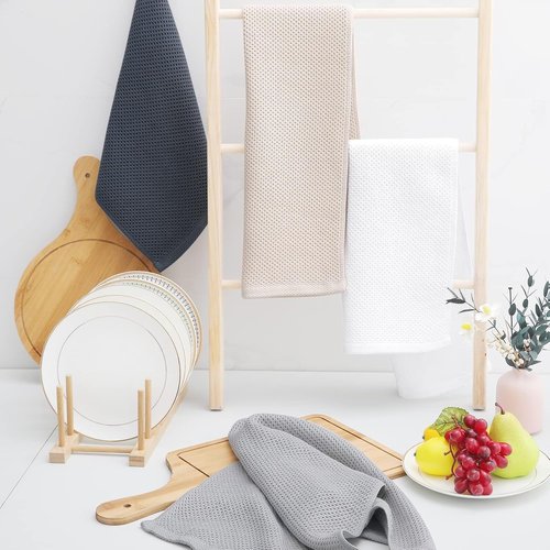 Homaxy Kitchen Dish Towels - 100% Cotton Waffle Weave, Ultra Soft & Absorbent, 13 x 28 Inches, 6-Pack | White