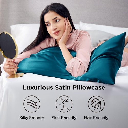 Bedsure Satin Pillowcases - Luxurious Silk-Like Queen Size Set of 2 | Teal, 20x30 Inches, Envelope Closure